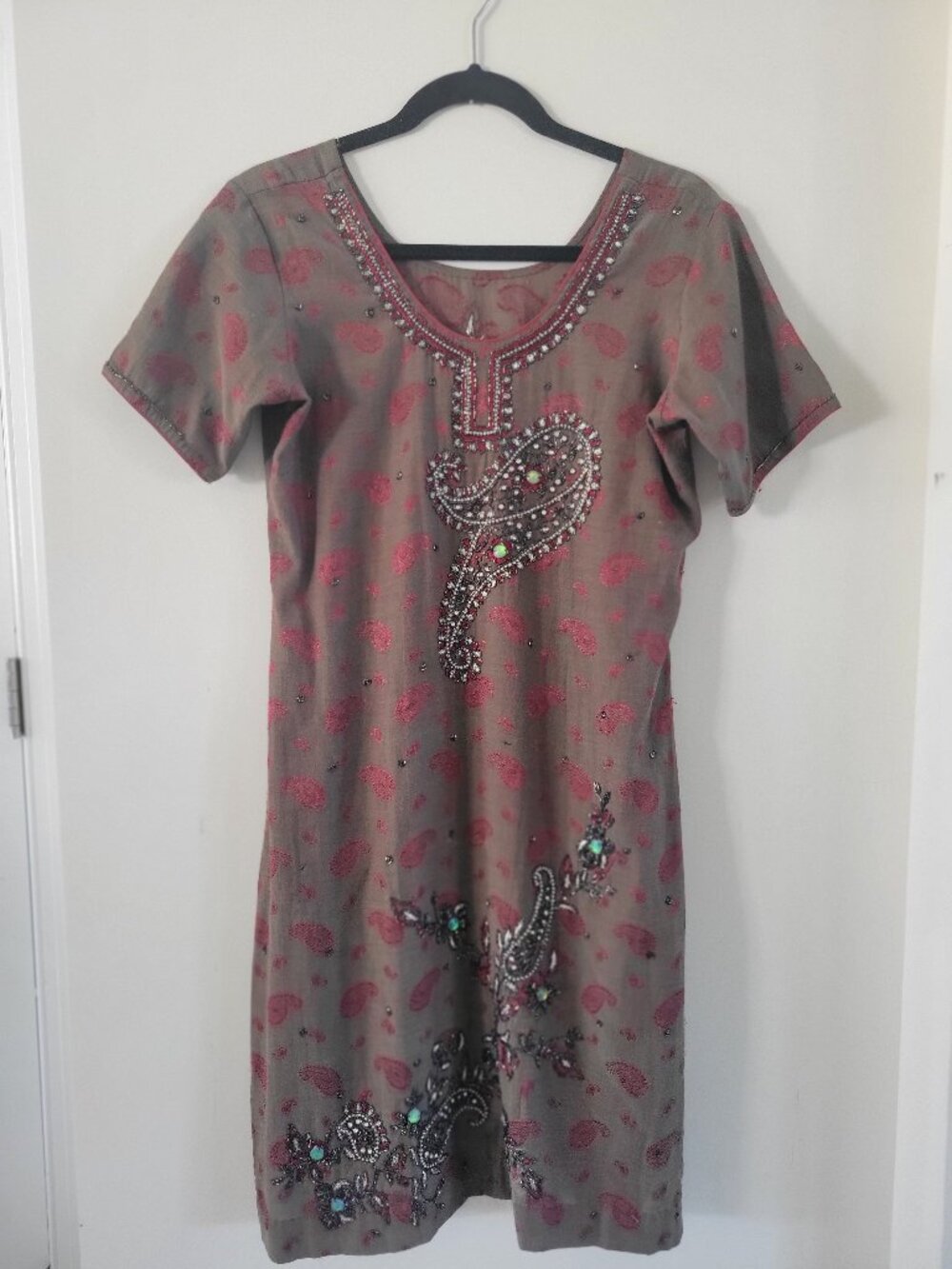 Vintage Hand Embellished Kurti Tunic Top Beaded Paisley Boho Festival Chic